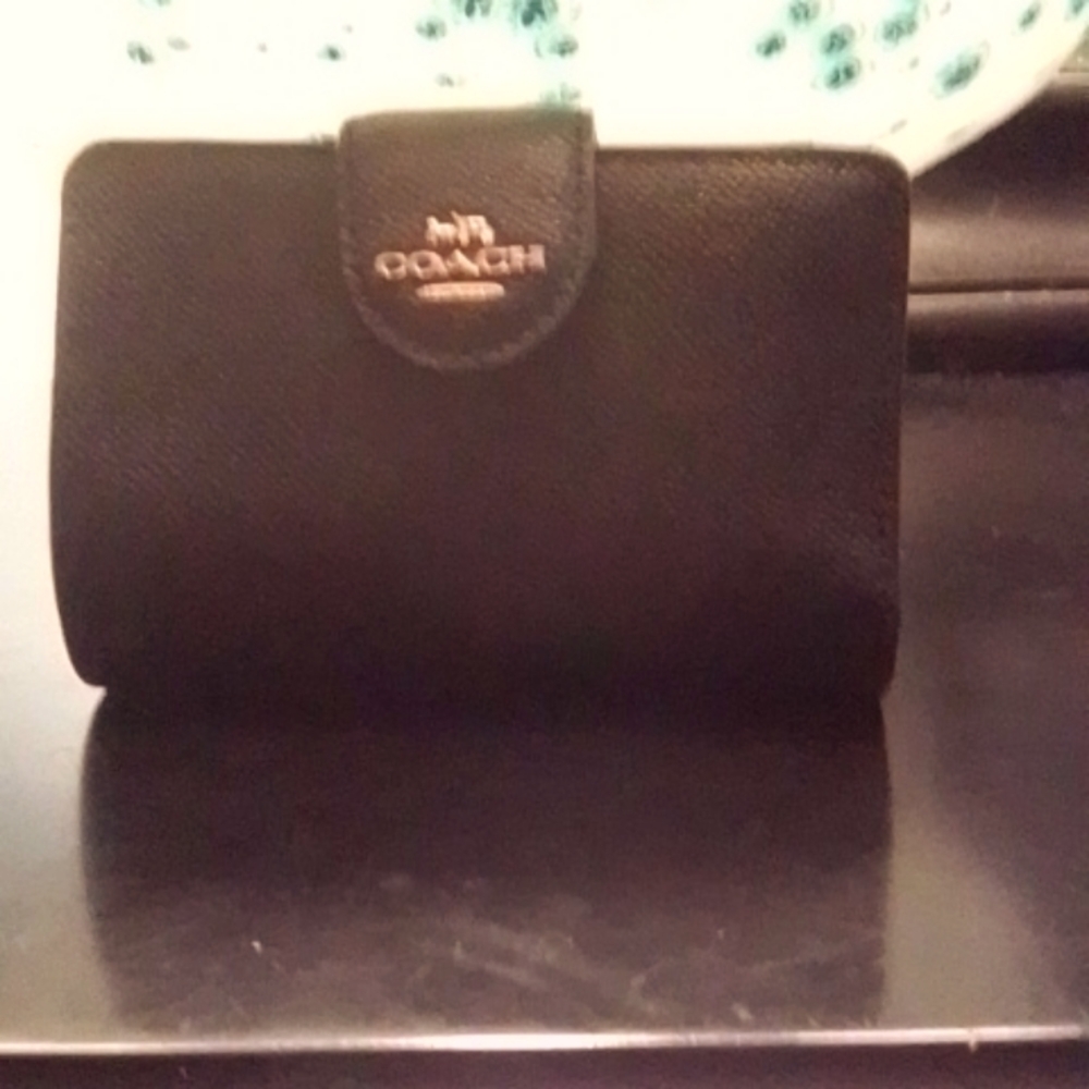 Coach Black Textured Leather Wallet with Gold Logo